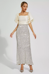 Linda Apricot Bow Sequins Maxi Dress
