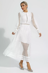 Puff Sleeves Fit & Flare Midi Dress