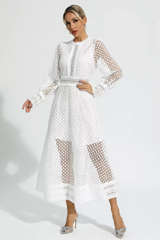 Puff Sleeves Fit & Flare Midi Dress