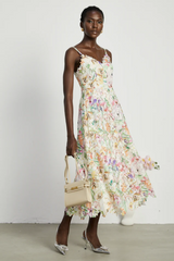 Enora Lace Floral Embroideried Midi Dress