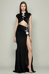 Pleated Hollow Slit Sexy Dress