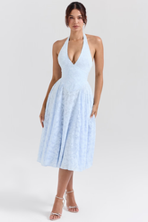 Bluebell Floral Jacquard Halter Midi Dress