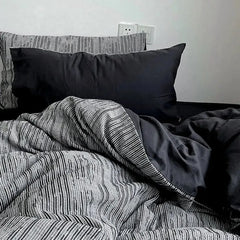 Reversible Dark Industrial Striped Duvet Cover
