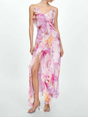 Ruffled Floral Print Maxi Dress