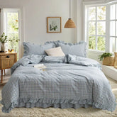 Rustic Gingham Duvet Cover with Ruffle