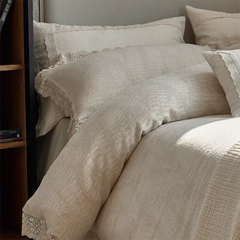 Rustic Linen Cotton Duvet Cover with Lace