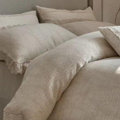 Rustic Linen Cotton Duvet Cover with Lace
