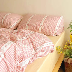 Rustic Pink Gingham Duvet Cover Set