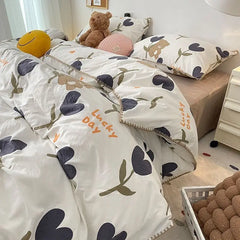 Bedding Set Flora INS Girls 4 New Tulip Rabbit Double-layer Bed Set Of Four Pieces Washing Cotton Bed Sheets Duvet Cover Set