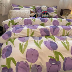 Tulips Duvet Cover Set with Flat Sheet Pillowcases Fashion Twin Double Queen Size Bed Linen Soft Boys Girls Bedding Kit