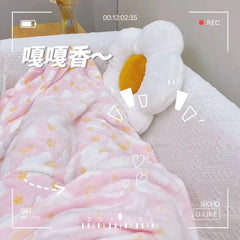 INS Blanket Cartoon Moon Star Printed Throw Flannel Blanket Office Sofa Blanket Soft Bedding For Adults Children Plush Bedspread