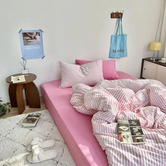 Ins Style Bedding Set Duvet Cover Wash Cotton Stripe Summer Soft Cool Summer Bed Sheet Set Comforter Set Quilt Cover