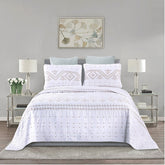 Double Bed Cover Geometric Embroidery Plain 3 Piece Quilted Quilt Pillowcase Free Shipping