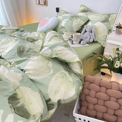 Student Dormitory Three-piece Ins Oil Painting Wind Tulip Quilt Set Double Yarn Four-piece Set 1.8 Washed Cotton Bed Girl