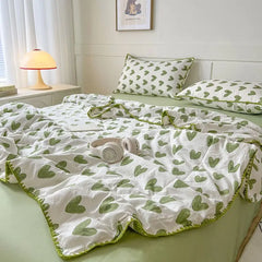 Summer Quilt Cotton Floral French Style Double Air-conditioned Quilt, Double-layer Summer Blanket Comforter Duvet 이불