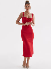 Red Front Strap Backless Dress