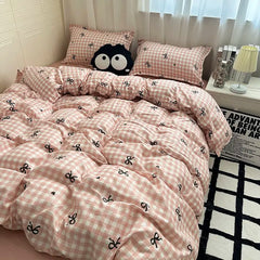 New Fashion Bedding Set Ins Floral Single Double Size Duvet Cover Flat Sheet Pillowcase Grid Solid Color Home Girls Bed Linens