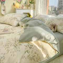 Simple Leaves Floral Printed Duvet Cover Set with Sheet Pillowcases No Filling Soft Bed Linen Full Queen Size Woman Home Bedding