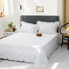 White Flat Sheet Thickened 100% Cotton Bedding Sheets queen Lotus Leaf Flat Bed Sheet Duvet cover and pillowcases quilt case