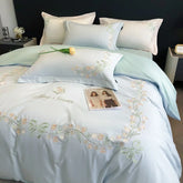 New High-End Simple and Light Luxury Skin-Friendly Cotton Four-Piece Set Simple Embroidery Bedding Lily