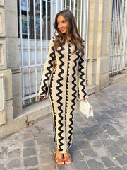Knitted Flare Long Sleeve Maxi Dress