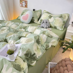 Student Dormitory Three-piece Ins Oil Painting Wind Tulip Quilt Set Double Yarn Four-piece Set 1.8 Washed Cotton Bed Girl