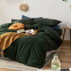 Dark Green Duvet Cover 100% Jersey Knit Cotton Duvet Cover Queen Olive Green Comforter Bedding Quilt Cover with 2 Pillowcases