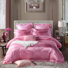 Luxury 4pcs European Jacquard Embroidery Pure Cotton Thickened Bedspread Wedding Room Bedding Quilt Cover Pillowcase