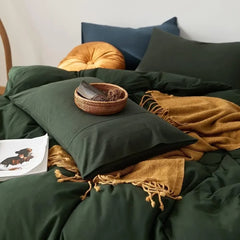 Dark Green Duvet Cover 100% Jersey Knit Cotton Duvet Cover Queen Olive Green Comforter Bedding Quilt Cover with 2 Pillowcases