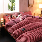 4pcs Winter Warm Flannel Thickening Plus Velvet Bedroom Bedding Set Sheet Quilt Cover Pillowcase Anti-static Home Textile