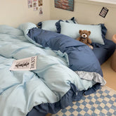 Ins Princess Bedding Set 4 New Duvet Cover Fresh Blue Solid Color Floral Wrinkled Yann Bed Set Of Four Pieces Bed Sheets