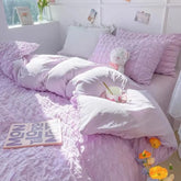 Princess Bedding Set French Style Wash Cotton Solid Color Seersucker Summer Soft 4New Bed Sheet Set Comforter Set
