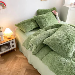 Plush Bedding Set Soft Fluffy Faux Fur Duvet Cover Sheet Pillowcase Fuzzy warm Bedlinens