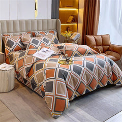 4pcs Autumn and Winter Thickening Soft Bedroom Bedding Set Home Textile Geometric Pattern Sheet Quilt Cover Pillowcase