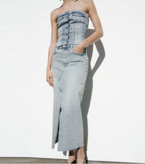 Scandinavian Style Knee Length Denim Skirt