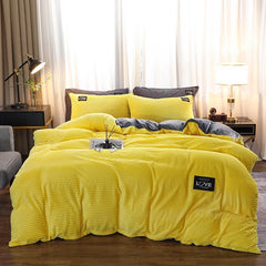 4pcs Winter Warm Flannel Thickening Plus Velvet Bedroom Bedding Set Sheet Quilt Cover Pillowcase Anti-static Home Textile