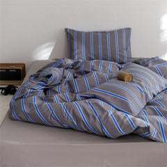 Nordic Grey Blue Stripes Duvet Cover Set Cotton Queen King Size Bedding Set Bedlinens Sheet Pillowcases