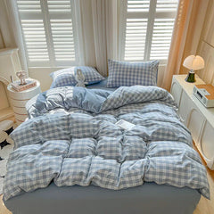 4 New Lattice Duvet Cover Set with Sheet Pillowcases No Filling Warm Bed Linen Twin Full Queen Size Grid Home Bedding Set