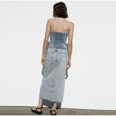 Scandinavian Style Knee Length Denim Skirt