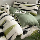 Ins Stripe Bedding Set Green Black Duvet Cover with Pillowcase Simple Quilt Cover Adults Single Double Full Size