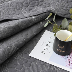 100% Cotton Grey Flowers 3pcs Embroidered Quilted Quilt Pillowcase Free Shipping