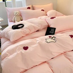 Super Soft Towel Embroidery Bedding Set Duvet Cover Queen Full Twin Size Bed Flat Sheet Kids Girls Quilt Cover Pillowcase Kawaii