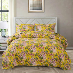 Single Double Bed Cotton Botanical Flower 3pcs Printed Quilted Quilt Pillowcase Free Shipping lençol de cama casal أسرّة