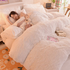 4pcs Autumn and Winter Warm and Thick Solid Color King Size Bedding Set Sheet Quilt Cover Pillowcase 220x240cm