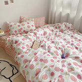 Kawaii Pink Strawberry Duvet Cover Set NO Filler Fashion Bed Sheets Full Queen Size Luxury Home Bedding for Girls Bedclothes