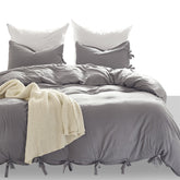 Unique Lace Up Design Thickened Washed Cotton Queen Bed King Size Bedding Sets Duvet Cover with Pillowcases No Sheets