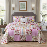 Double Bed Cotton Printed Floral Rose 3 Piece Quilted Quilt Pillowcase Free Shipping