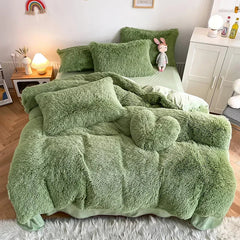 Plush Bedding Set Soft Fluffy Faux Fur Duvet Cover Sheet Pillowcase Fuzzy warm Bedlinens