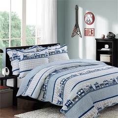 100% Cotton Small Train Kid's Quilt 3pcs Embroidered Quilted Quilt Pillowcase Free Shipping