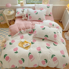 New Milk Velvet Bedding Set Thickened Bean Velvet Warm Four Piece Sets Quilt Cover Bed Linen Pillowcase Queen King Bedroom Decor